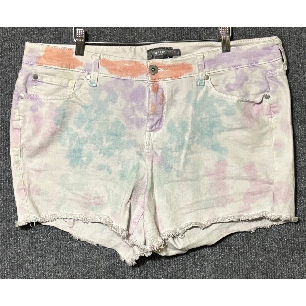 Torrid Womens 16 Denim Shorts‎ White Pastel Tie Dye Cut Off Raw Hem